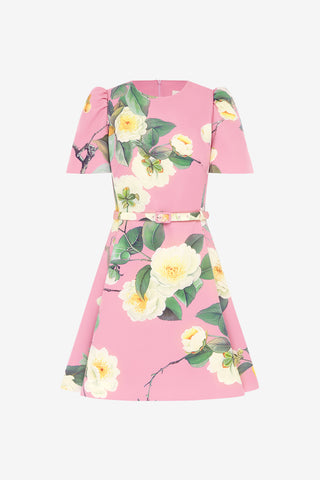 Exclusive Leo Lin Elyse Short Sleeve Mini Dress in Camelia Print