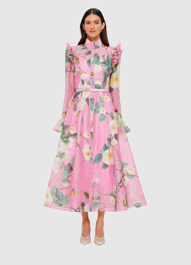 Exclusive Leo Lin Katrina Butterfly Sleeve Midi Dress in Camelia Print