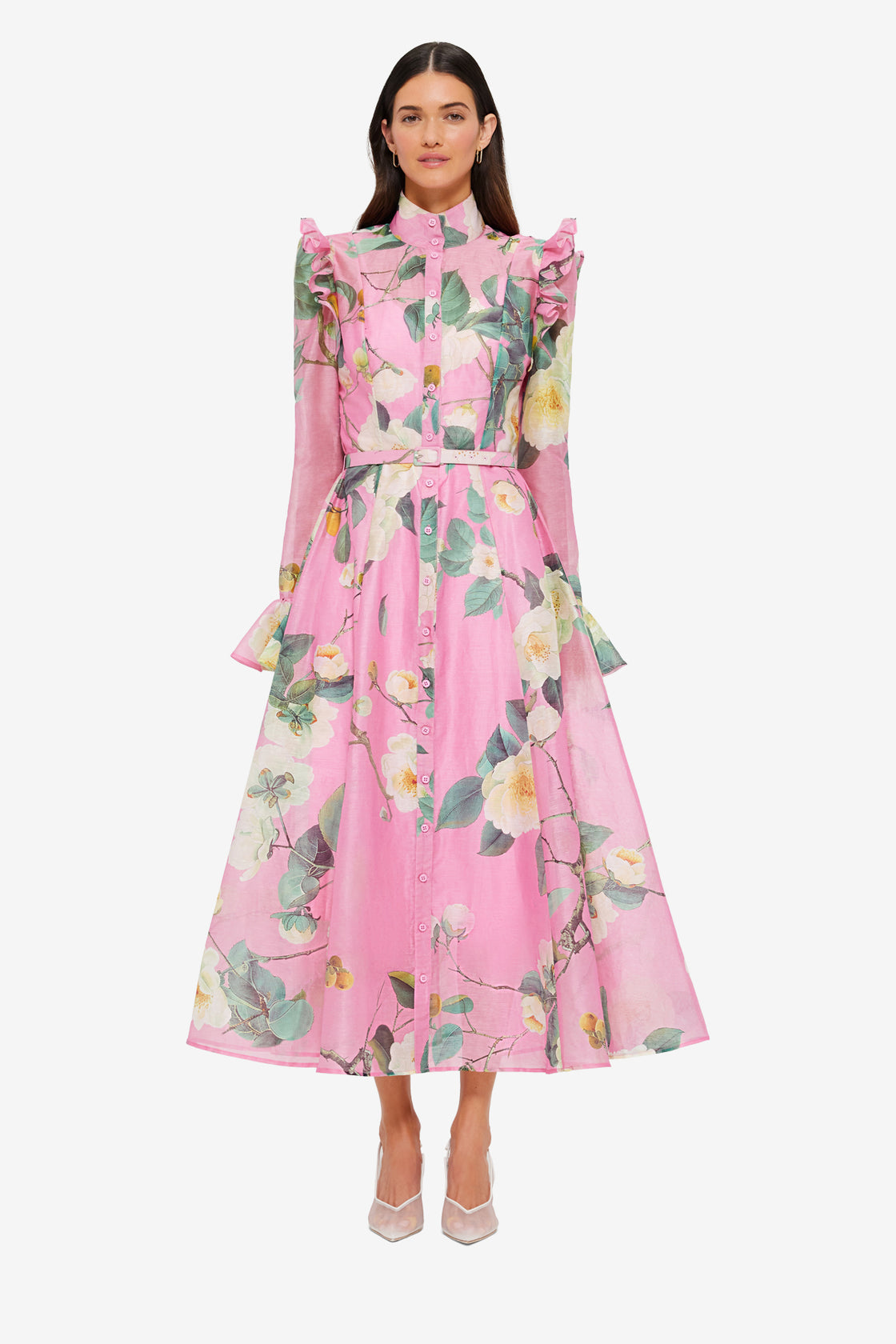 Exclusive Leo Lin Katrina Butterfly Sleeve Midi Dress in Camelia Print