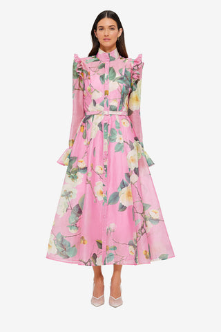 Exclusive Leo Lin Katrina Butterfly Sleeve Midi Dress in Camelia Print
