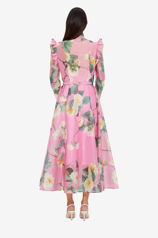Exclusive Leo Lin Katrina Butterfly Sleeve Midi Dress in Camelia Print