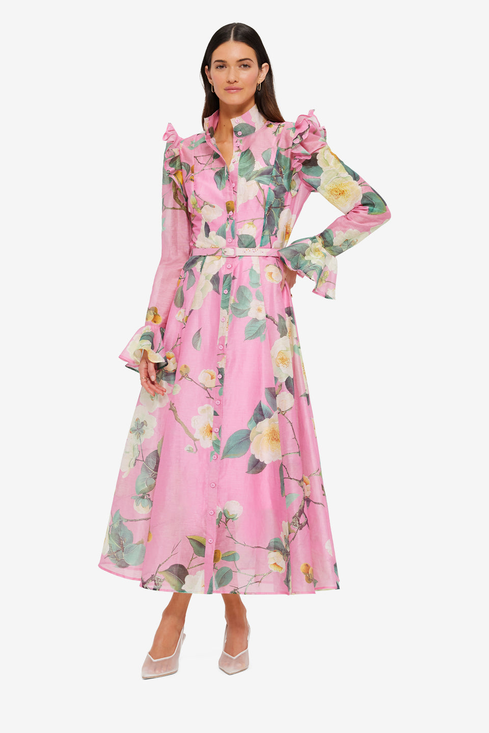 Exclusive Leo Lin Katrina Butterfly Sleeve Midi Dress in Camelia Print
