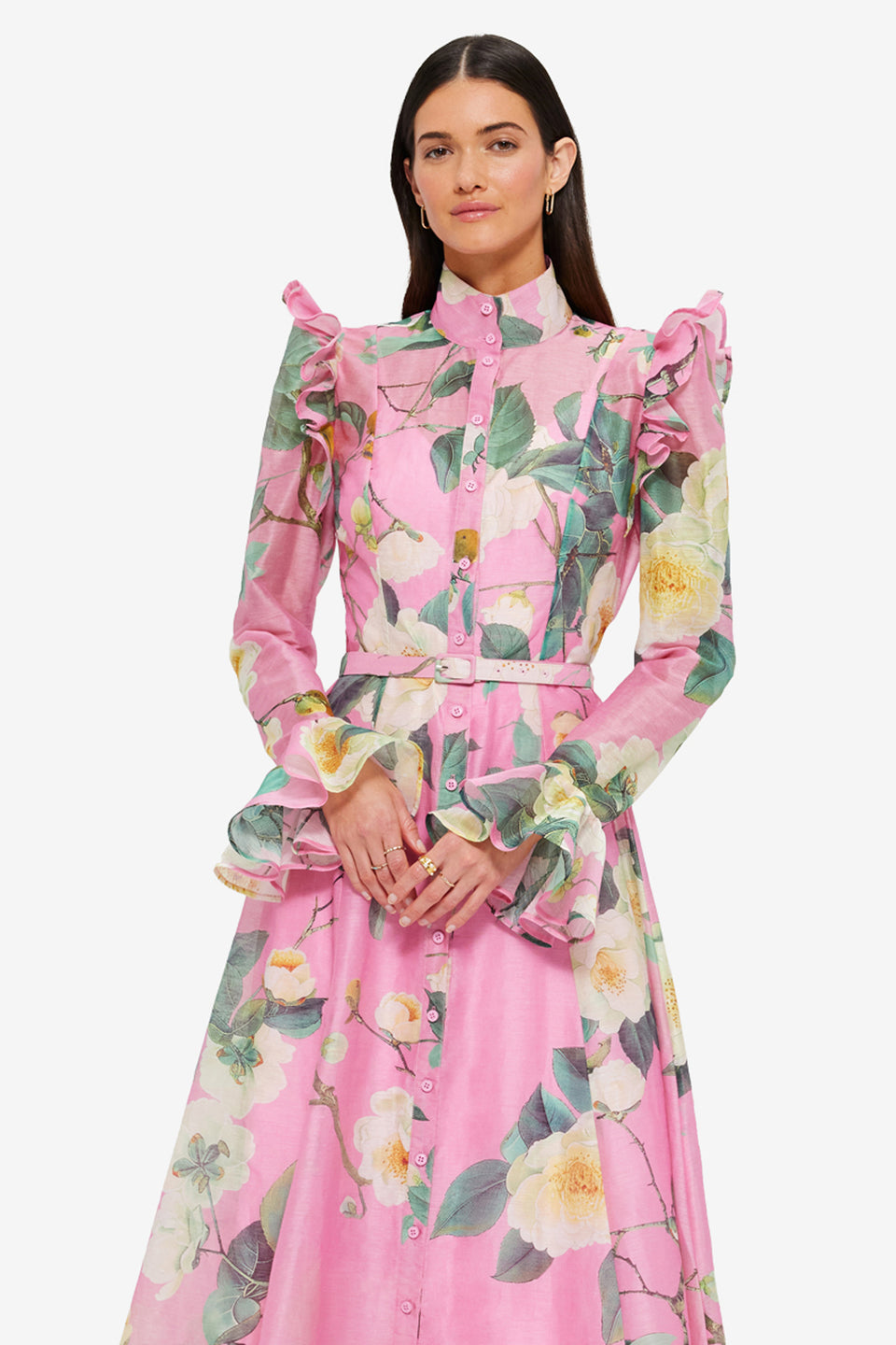 Exclusive Leo Lin Katrina Butterfly Sleeve Midi Dress in Camelia Print