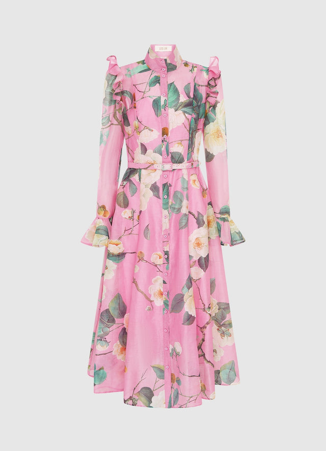 Exclusive Leo Lin Katrina Butterfly Sleeve Midi Dress in Camelia Print