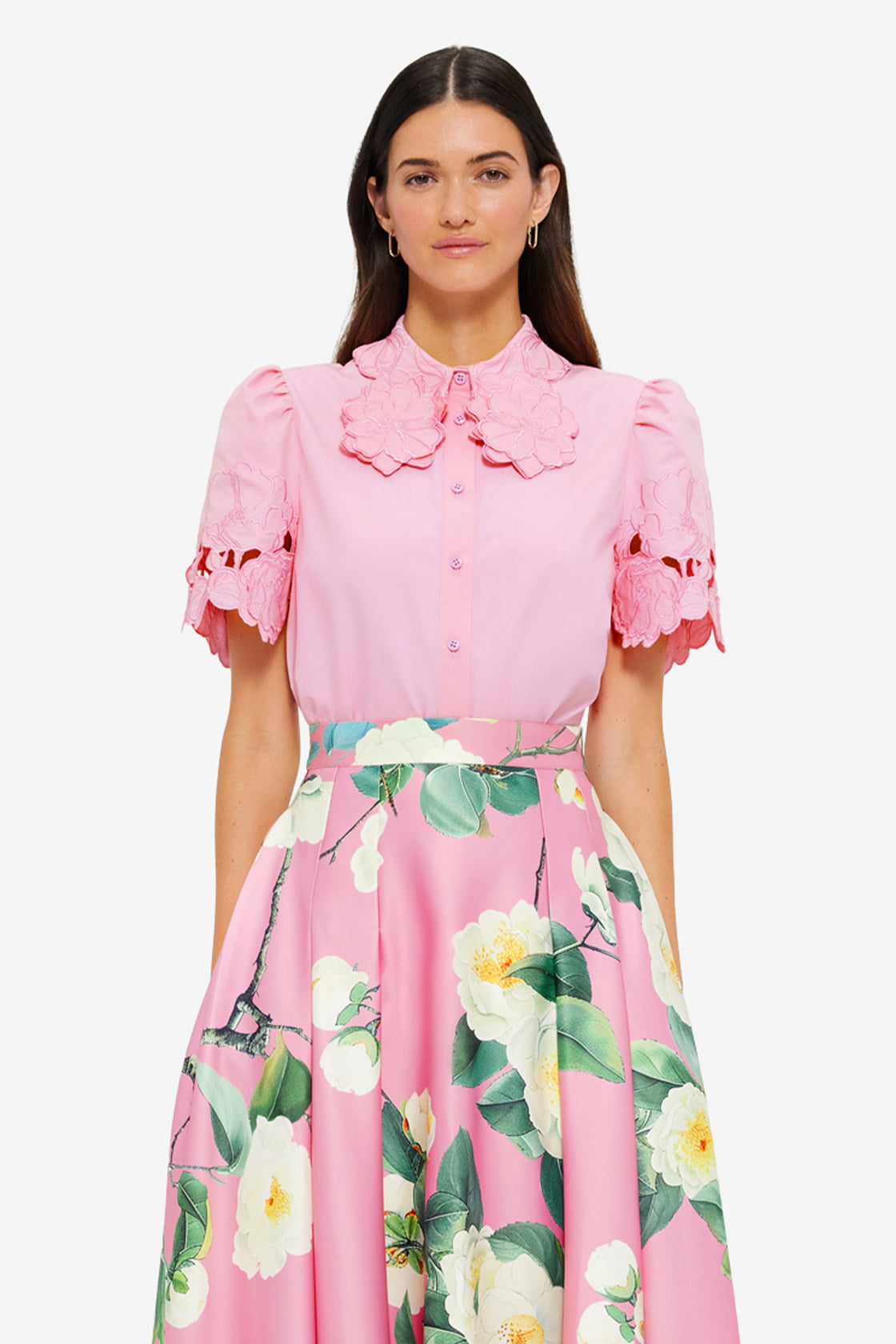 Exclusive Leo Lin Amélie Appliqué Shirt Top in Flamingo