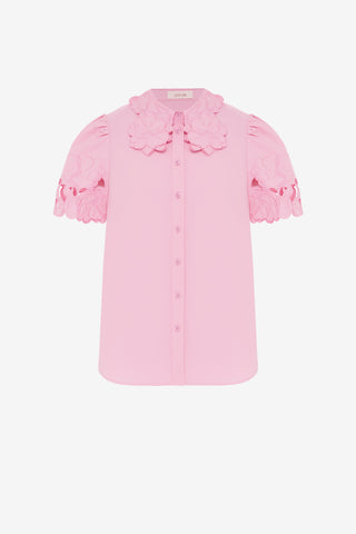 Exclusive Leo Lin Amélie Appliqué Shirt Top in Flamingo