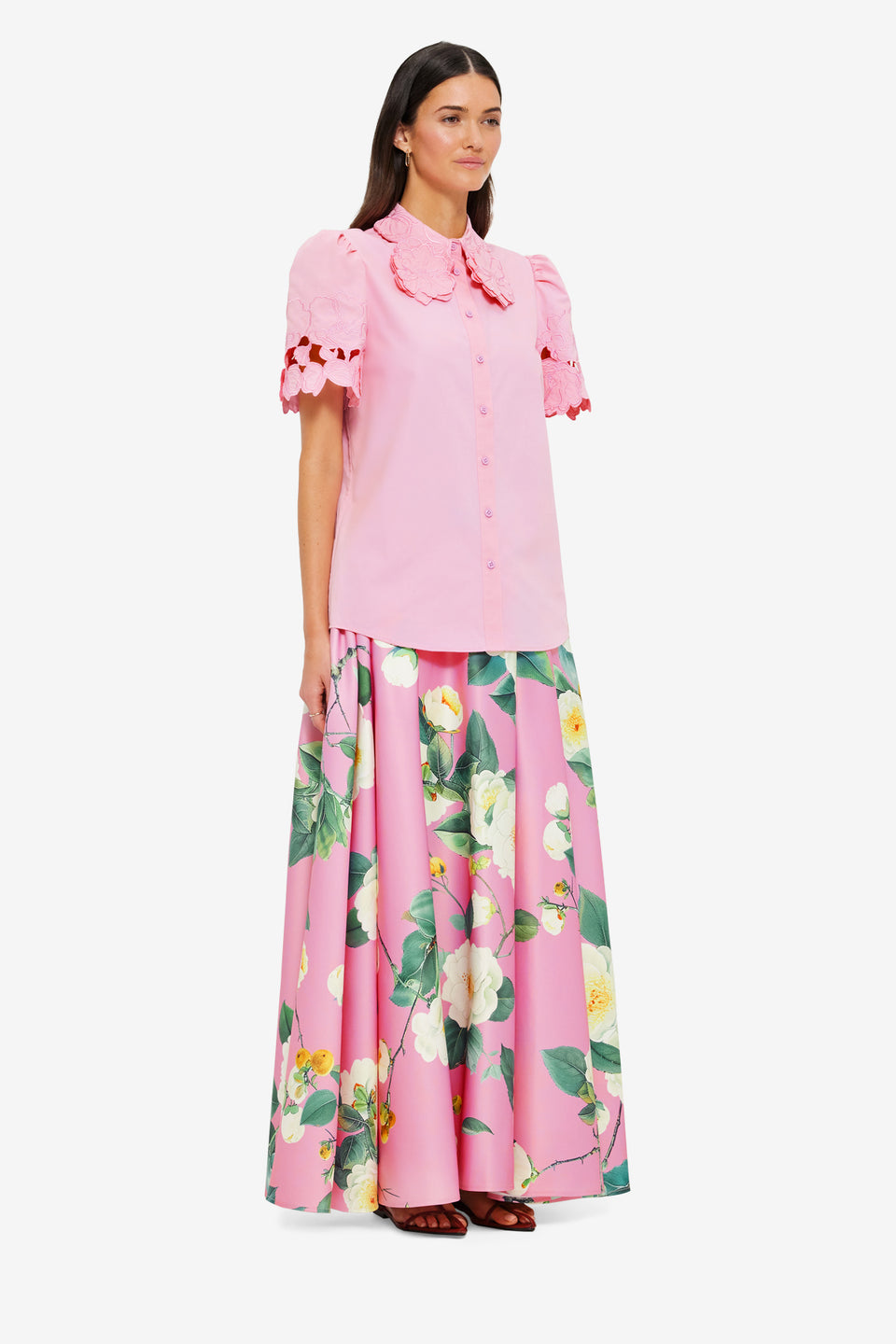 Exclusive Leo Lin Amélie Appliqué Shirt Top in Flamingo