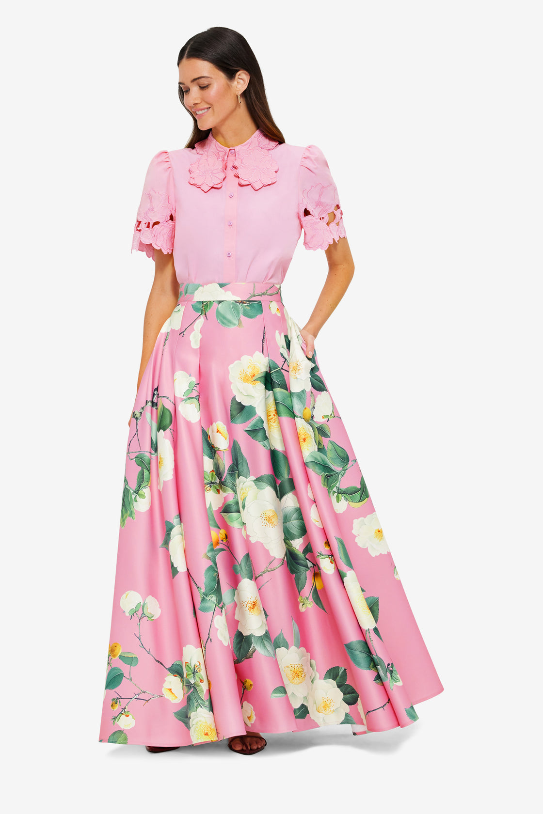 Exclusive Leo Lin Amélie Appliqué Shirt Top in Flamingo