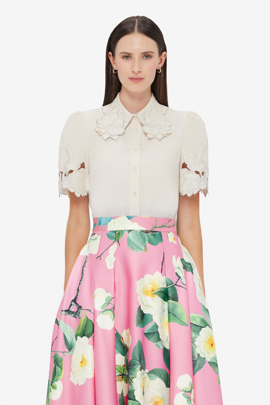 Exclusive LEO LIN Amélie Appliqué Shirt Top in Snow