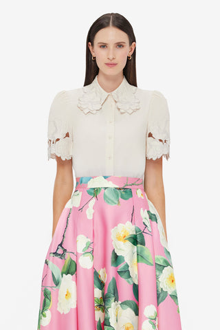 Exclusive LEO LIN Amélie Appliqué Shirt Top in Snow