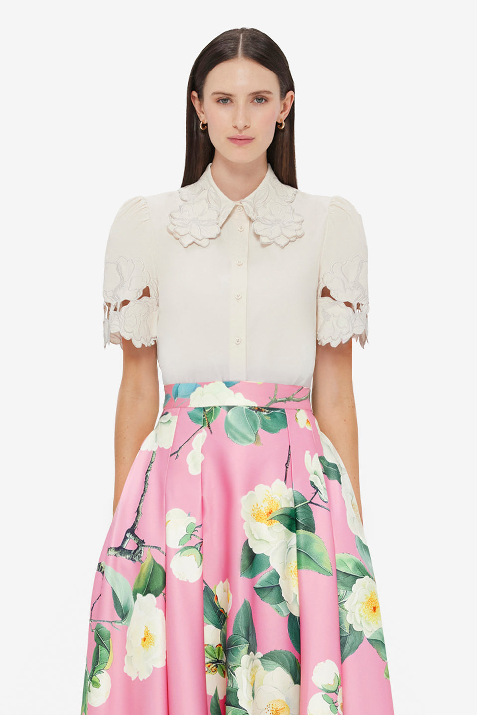 Exclusive LEO LIN Amélie Appliqué Shirt Top in Snow