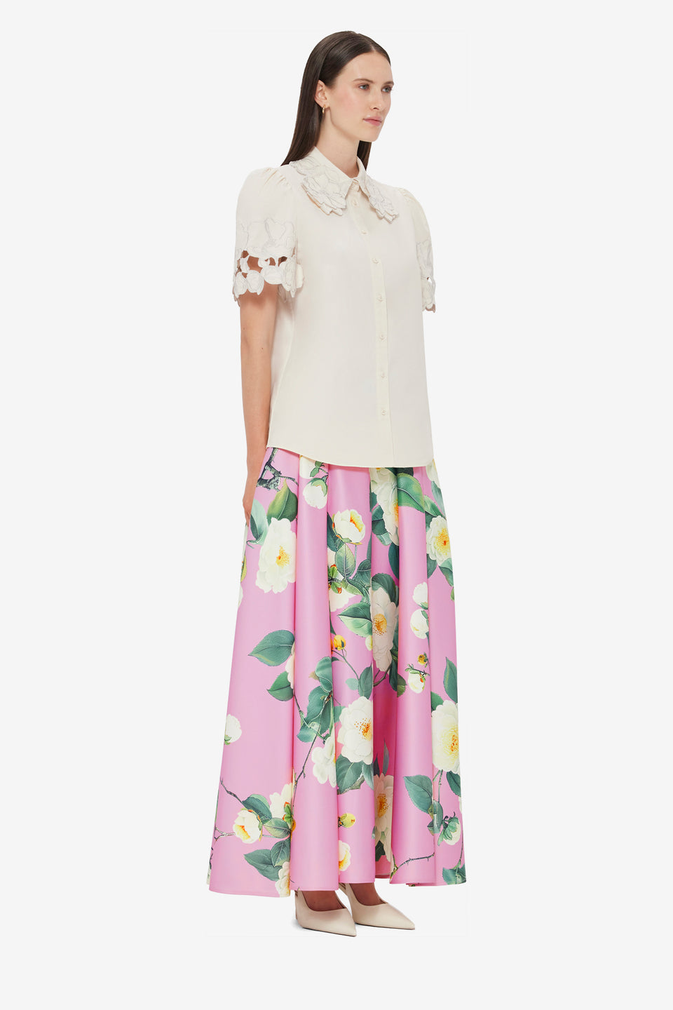 Exclusive LEO LIN Amélie Appliqué Shirt Top in Snow