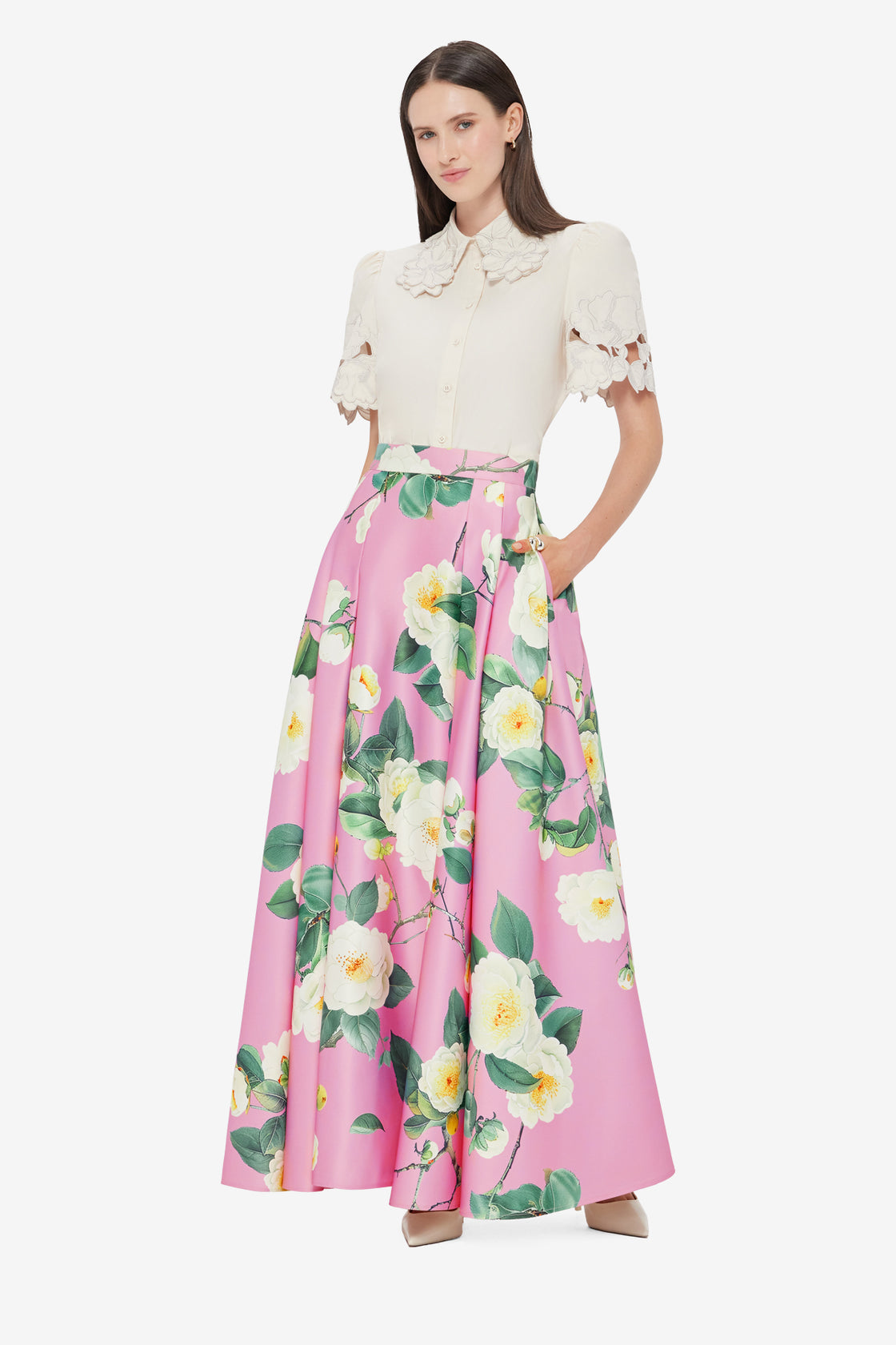 Exclusive LEO LIN Amélie Appliqué Shirt Top in Snow