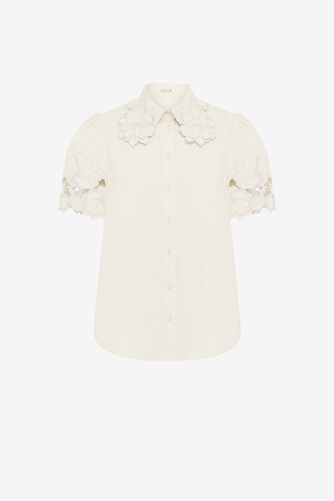 Exclusive LEO LIN Amélie Appliqué Shirt Top in Snow