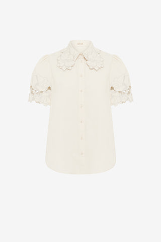Exclusive LEO LIN Amélie Appliqué Shirt Top in Snow