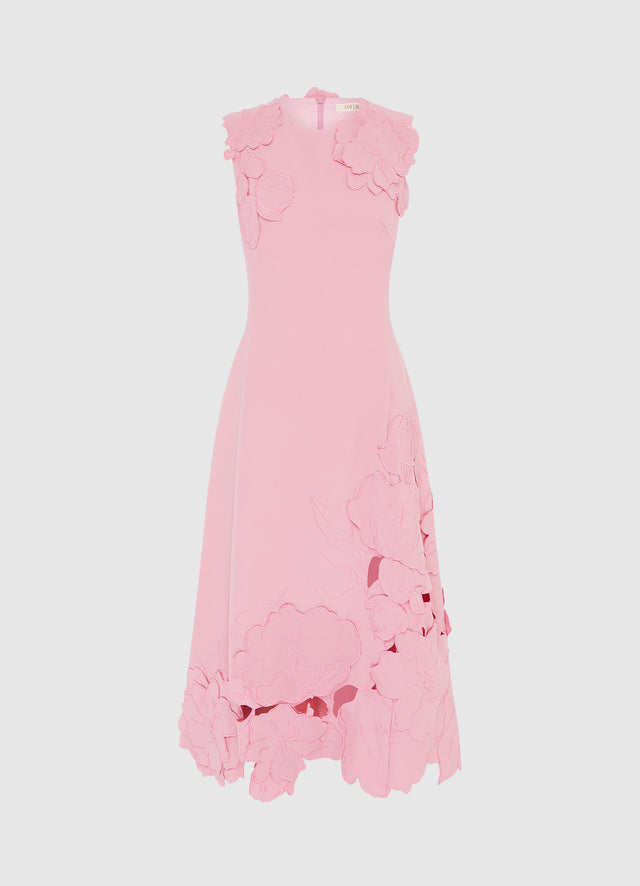 Exclusive LEO LIN Cleo Appliqué Sleeveless Midi Dress in Flamingo