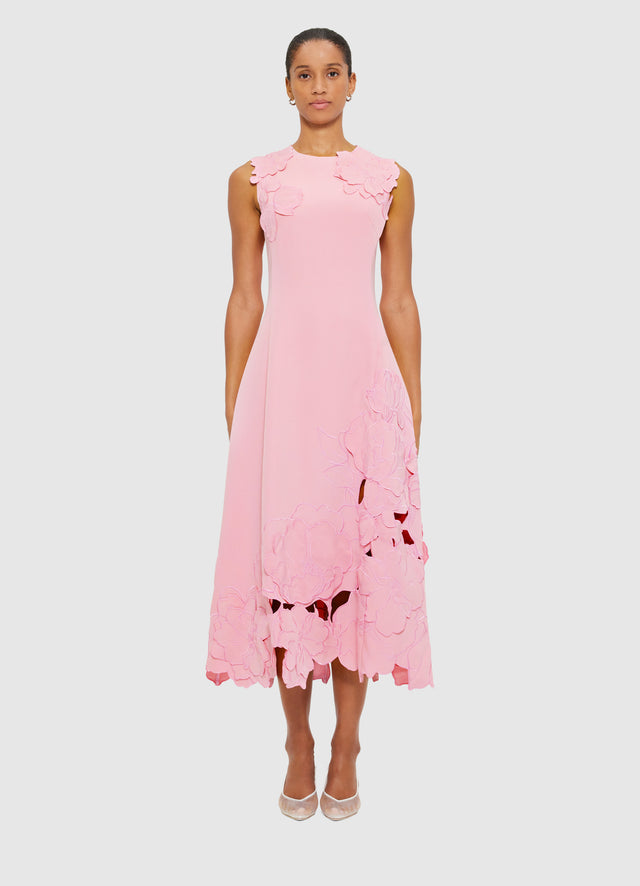 Exclusive LEO LIN Cleo Appliqué Sleeveless Midi Dress in Flamingo