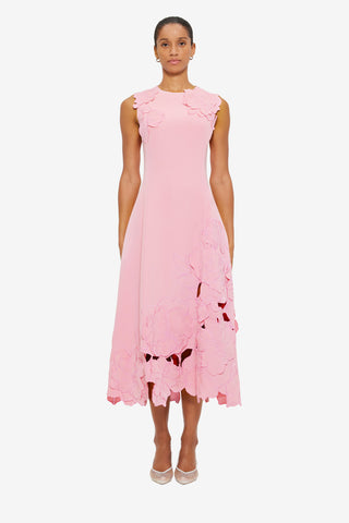 Exclusive LEO LIN Cleo Appliqué Sleeveless Midi Dress in Flamingo