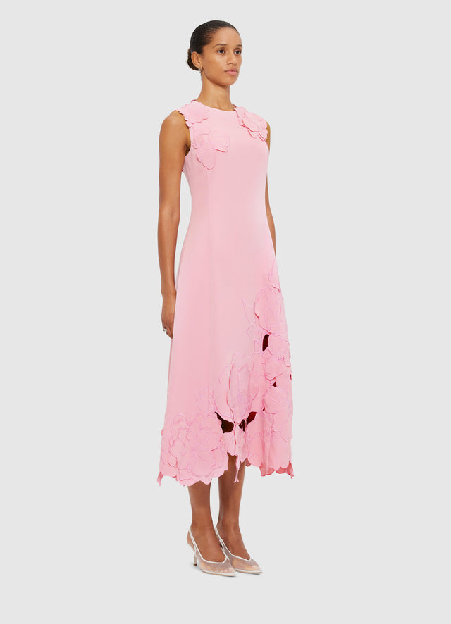 Exclusive LEO LIN Cleo Appliqué Sleeveless Midi Dress in Flamingo