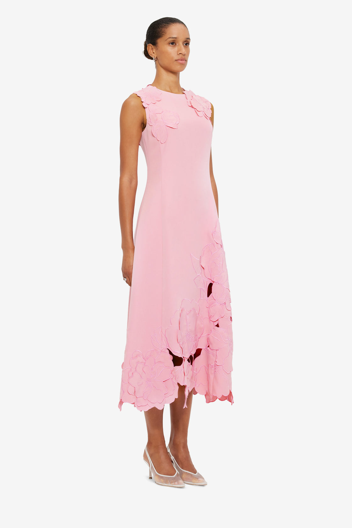 Exclusive LEO LIN Cleo Appliqué Sleeveless Midi Dress in Flamingo