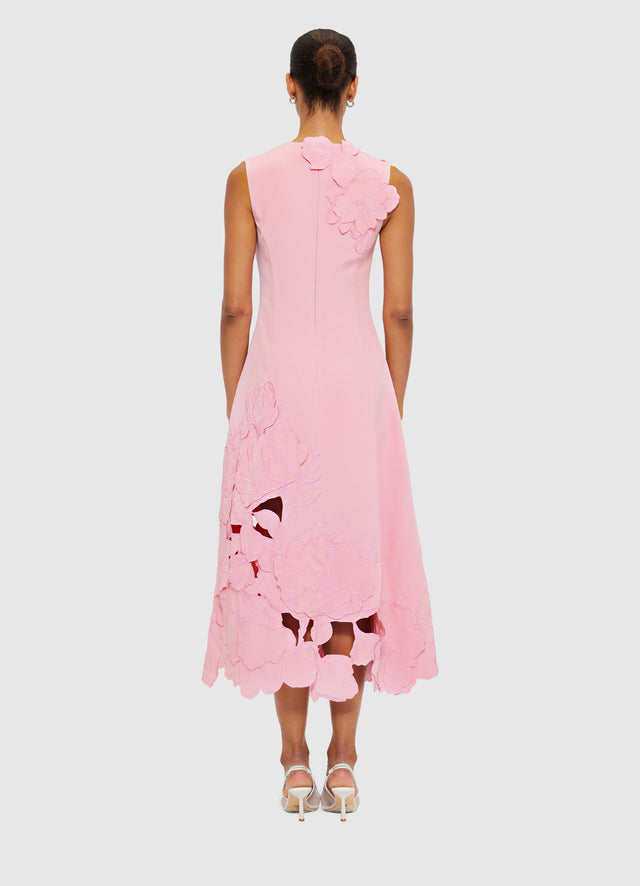 Exclusive LEO LIN Cleo Appliqué Sleeveless Midi Dress in Flamingo