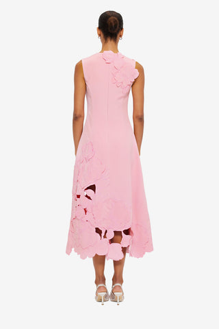 Exclusive LEO LIN Cleo Appliqué Sleeveless Midi Dress in Flamingo