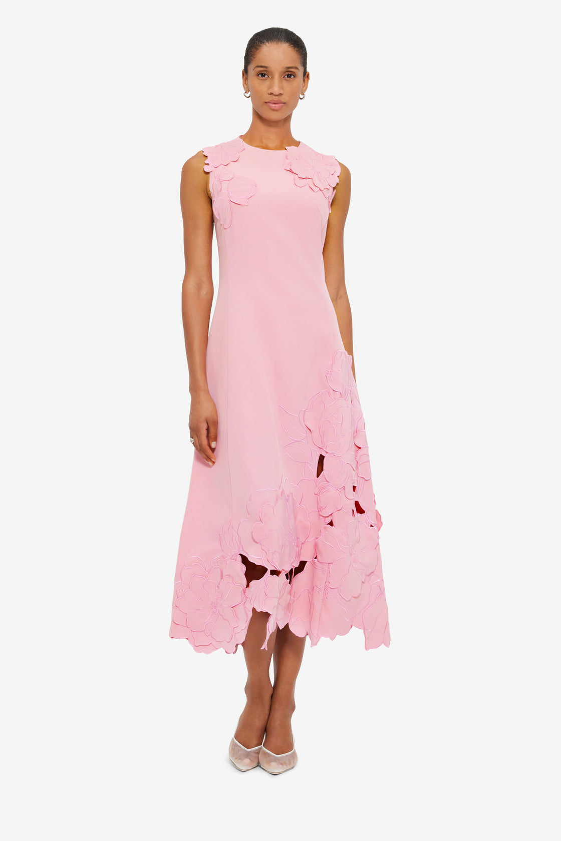 Exclusive LEO LIN Cleo Appliqué Sleeveless Midi Dress in Flamingo