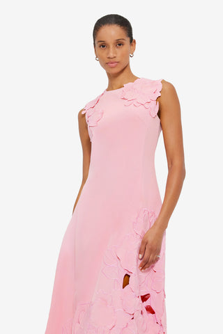 Exclusive LEO LIN Cleo Appliqué Sleeveless Midi Dress in Flamingo