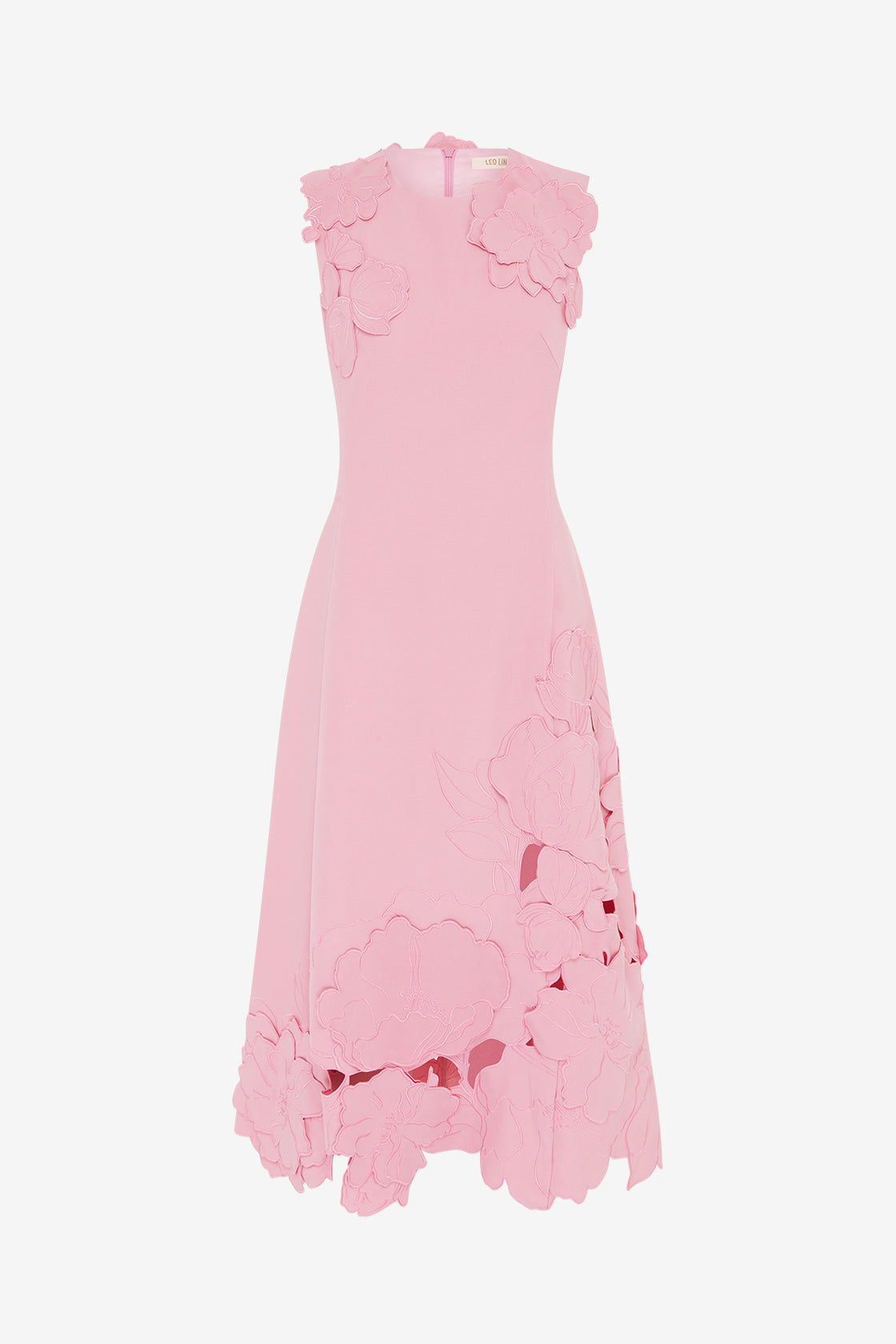 Exclusive LEO LIN Cleo Appliqué Sleeveless Midi Dress in Flamingo