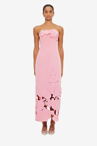 Exclusive Leo Lin Rayna Appliqué Bustier Midi Dress in Flamingo