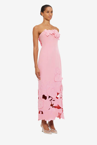 Exclusive Leo Lin Rayna Appliqué Bustier Midi Dress in Flamingo