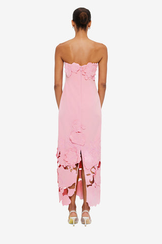 Exclusive Leo Lin Rayna Appliqué Bustier Midi Dress in Flamingo
