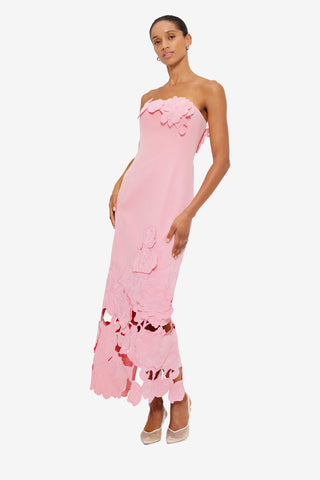 Exclusive Leo Lin Rayna Appliqué Bustier Midi Dress in Flamingo