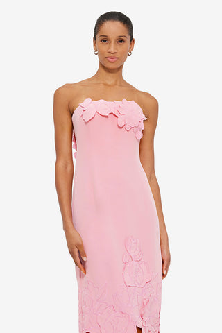Exclusive Leo Lin Rayna Appliqué Bustier Midi Dress in Flamingo