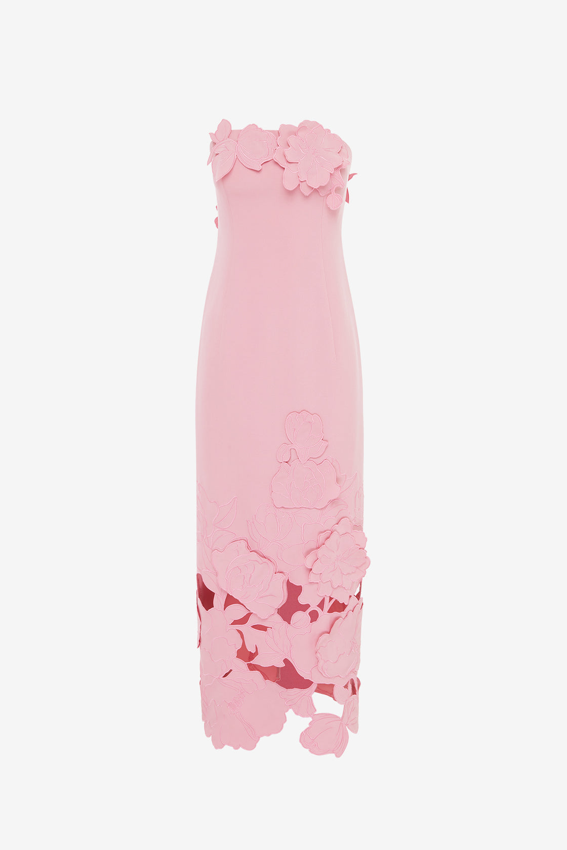 Exclusive Leo Lin Rayna Appliqué Bustier Midi Dress in Flamingo