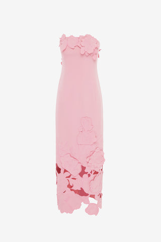 Exclusive Leo Lin Rayna Appliqué Bustier Midi Dress in Flamingo