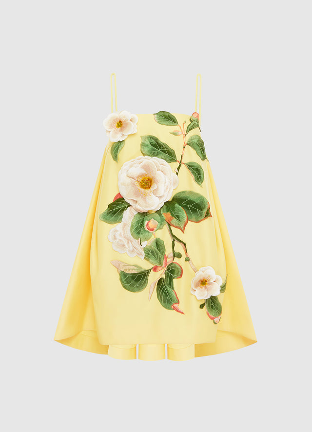 Exclusive LEO LIN Felicia Appliqué Floral Mini Dress in Sorbet Yellow