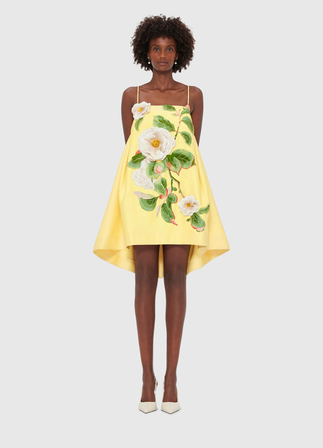 Exclusive LEO LIN Felicia Appliqué Floral Mini Dress in Sorbet Yellow