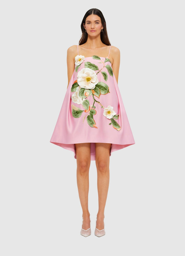 Exclusive Leo Lin Felicia Appliqué Floral Mini Dress in Camelia Print