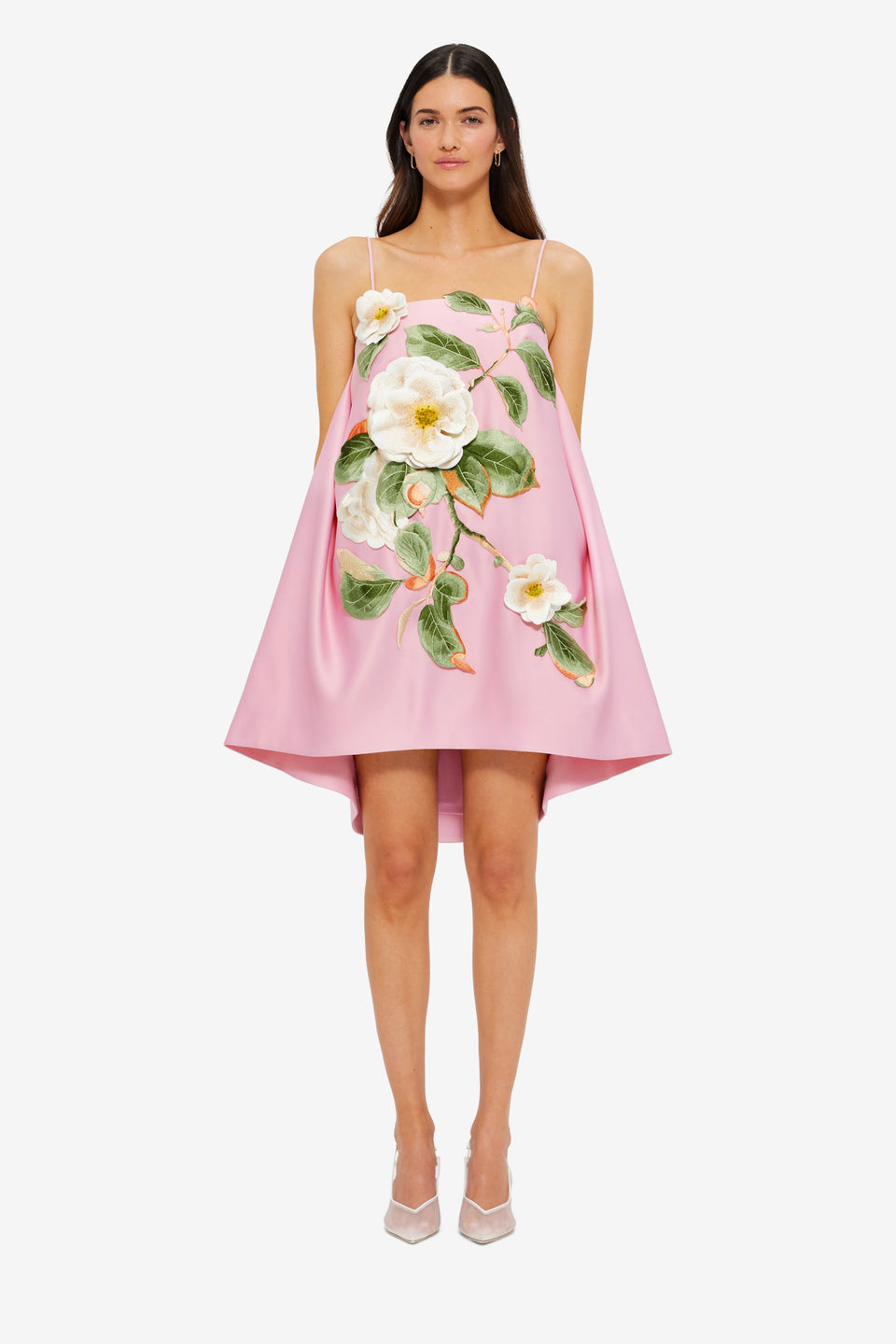 Exclusive Leo Lin Felicia Appliqué Floral Mini Dress in Camelia Print