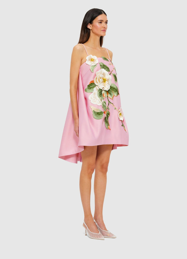 Exclusive Leo Lin Felicia Appliqué Floral Mini Dress in Camelia Print