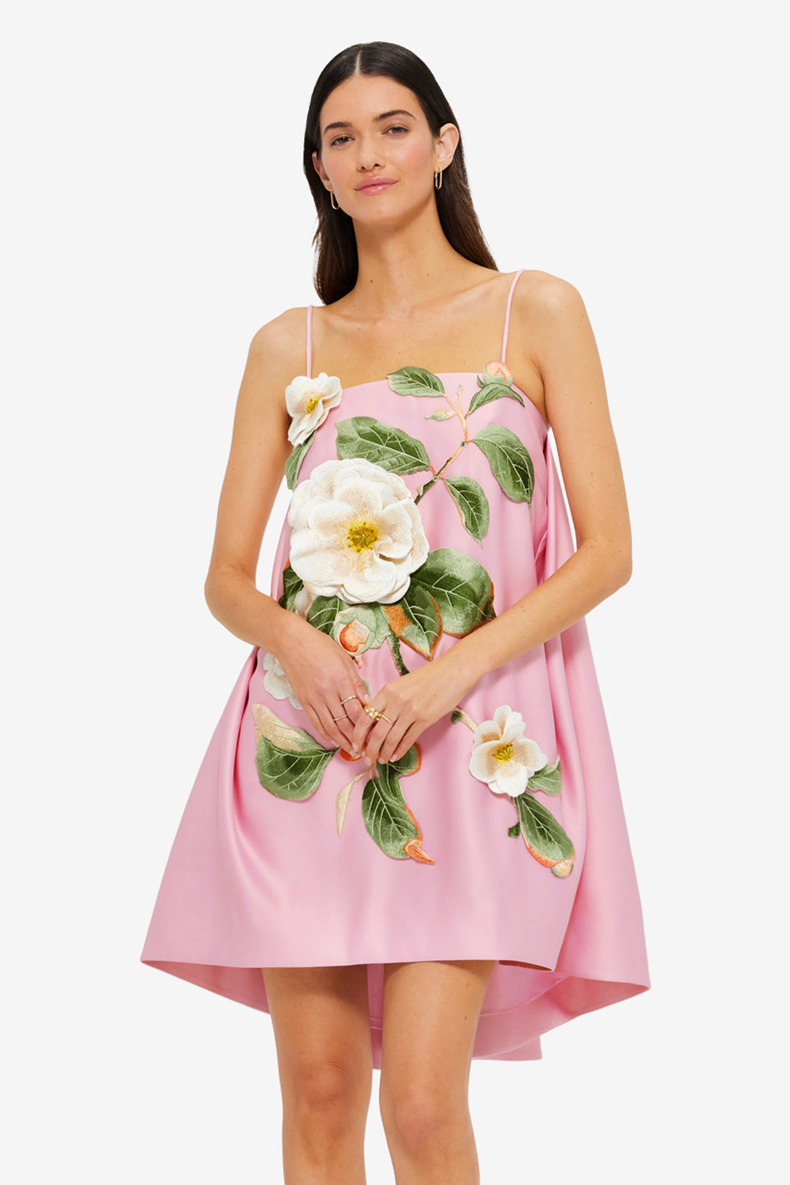 Exclusive Leo Lin Felicia Appliqué Floral Mini Dress in Camelia Print