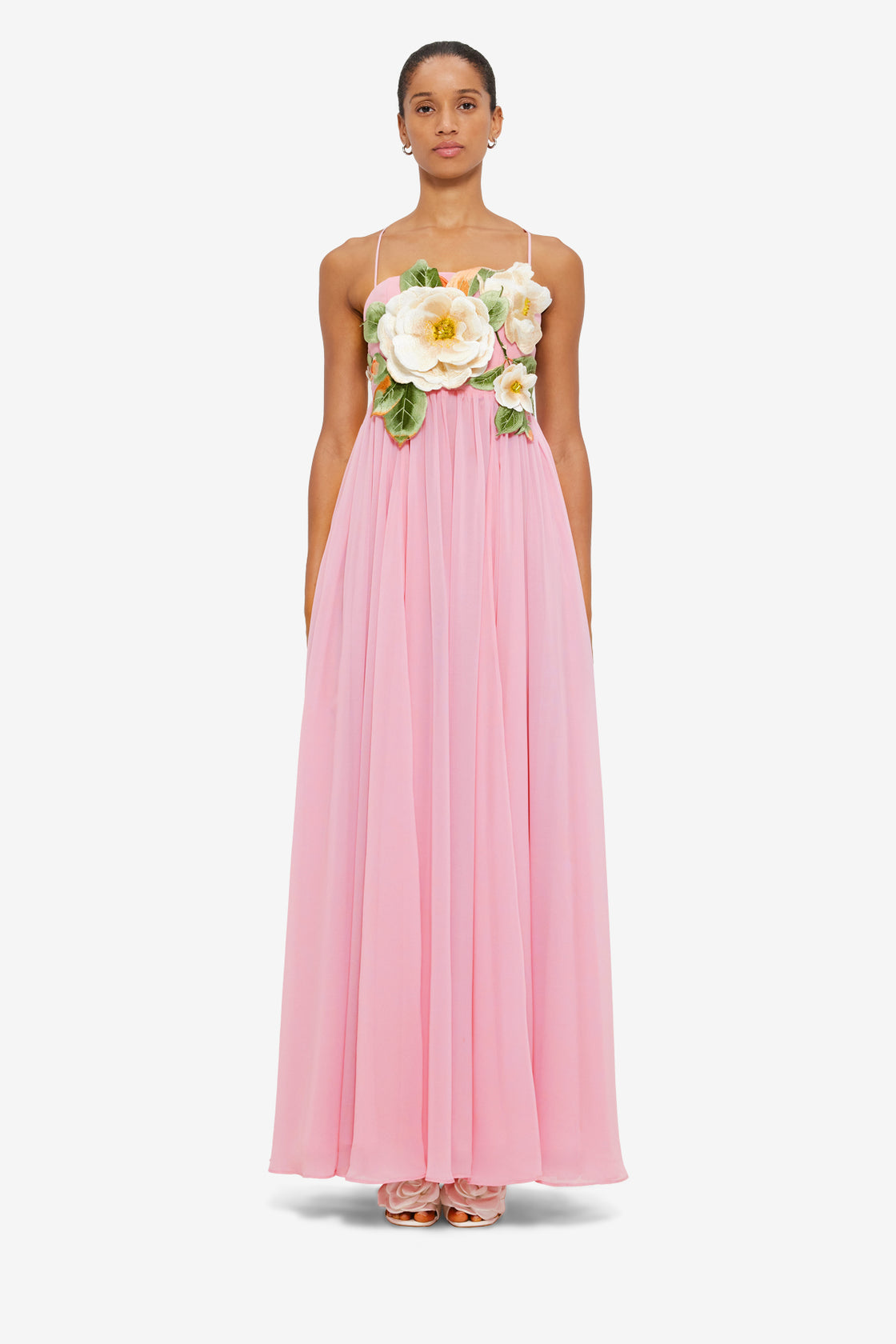 Exclusive Leo Lin Agnes Appliqué Floral Maxi Dress in Camelia Print