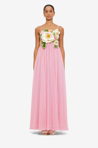 Exclusive Leo Lin Agnes Appliqué Floral Maxi Dress in Camelia Print