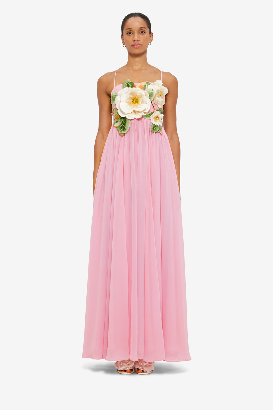 Exclusive Leo Lin Agnes Appliqué Floral Maxi Dress in Camelia Print