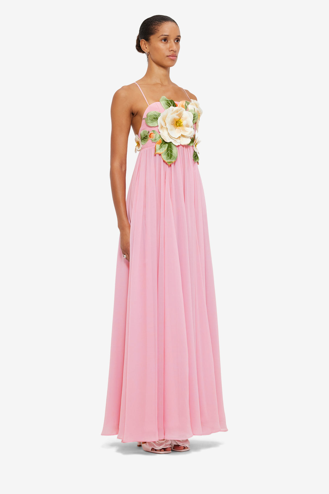 Exclusive Leo Lin Agnes Appliqué Floral Maxi Dress in Camelia Print