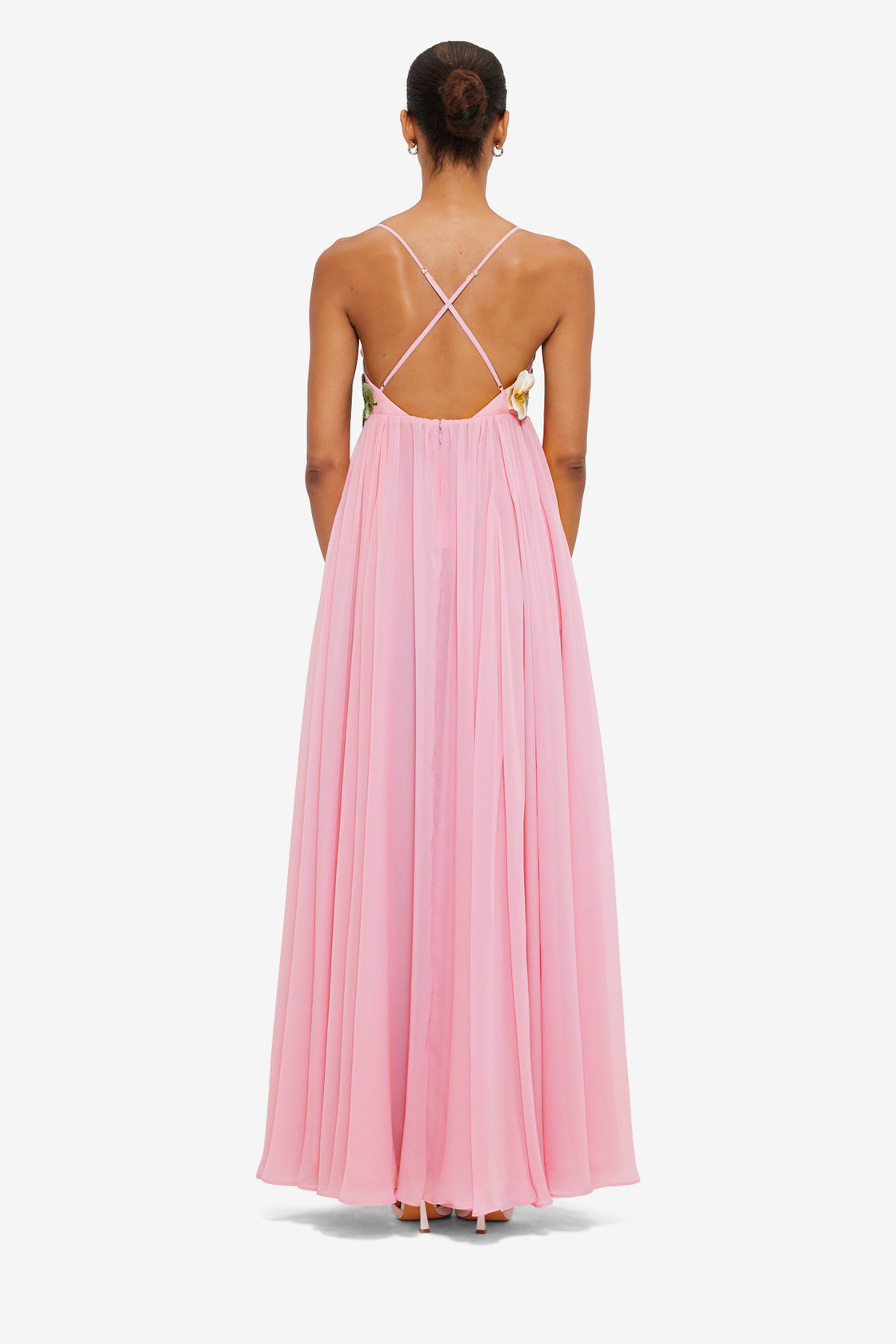 Exclusive Leo Lin Agnes Appliqué Floral Maxi Dress in Camelia Print