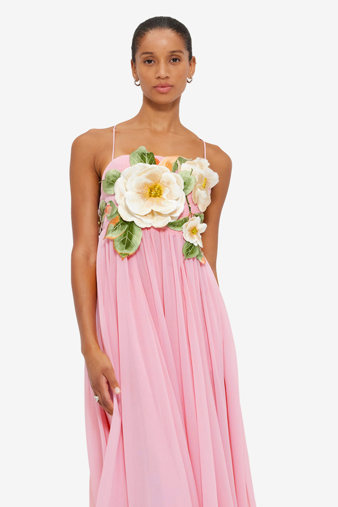 Exclusive Leo Lin Agnes Appliqué Floral Maxi Dress in Camelia Print