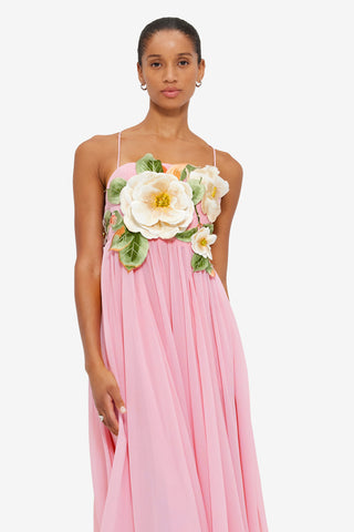 Exclusive Leo Lin Agnes Appliqué Floral Maxi Dress in Camelia Print