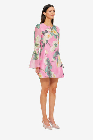 Exclusive Leo Lin Suzanne Bell Sleeve Mini Dress in Camelia Print